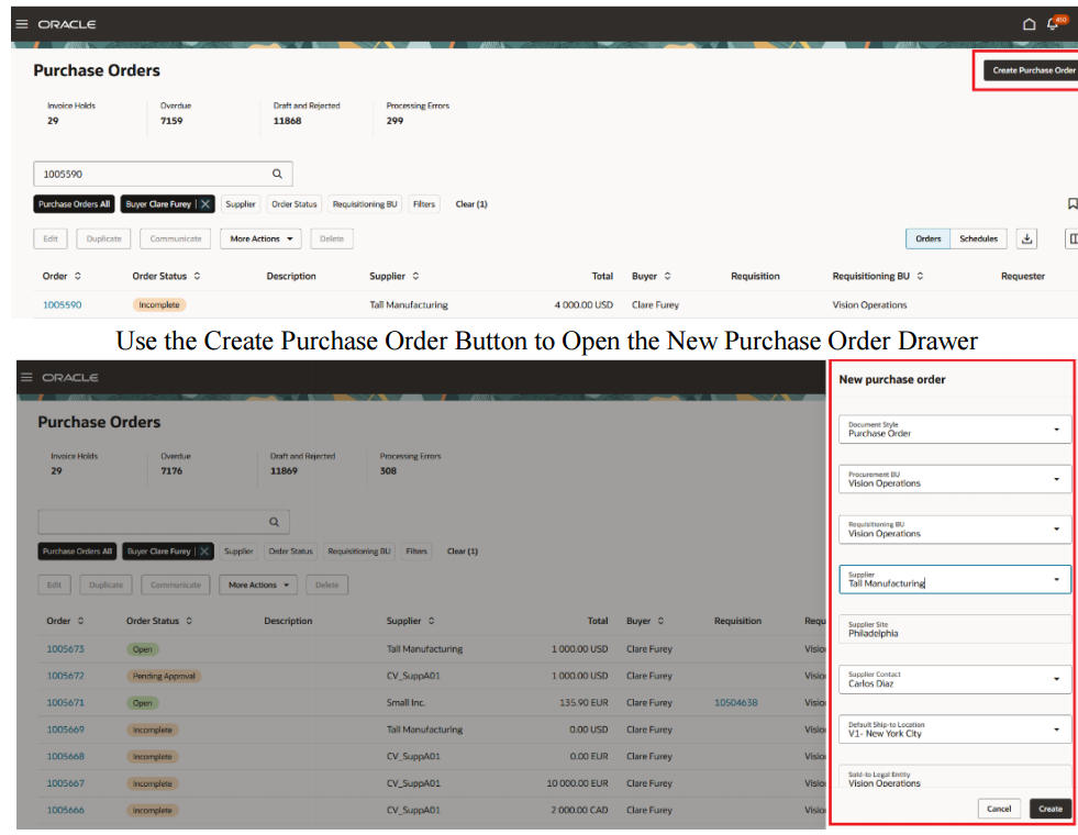 AI and Redwood for Purchase Orders in Oracle Fusion